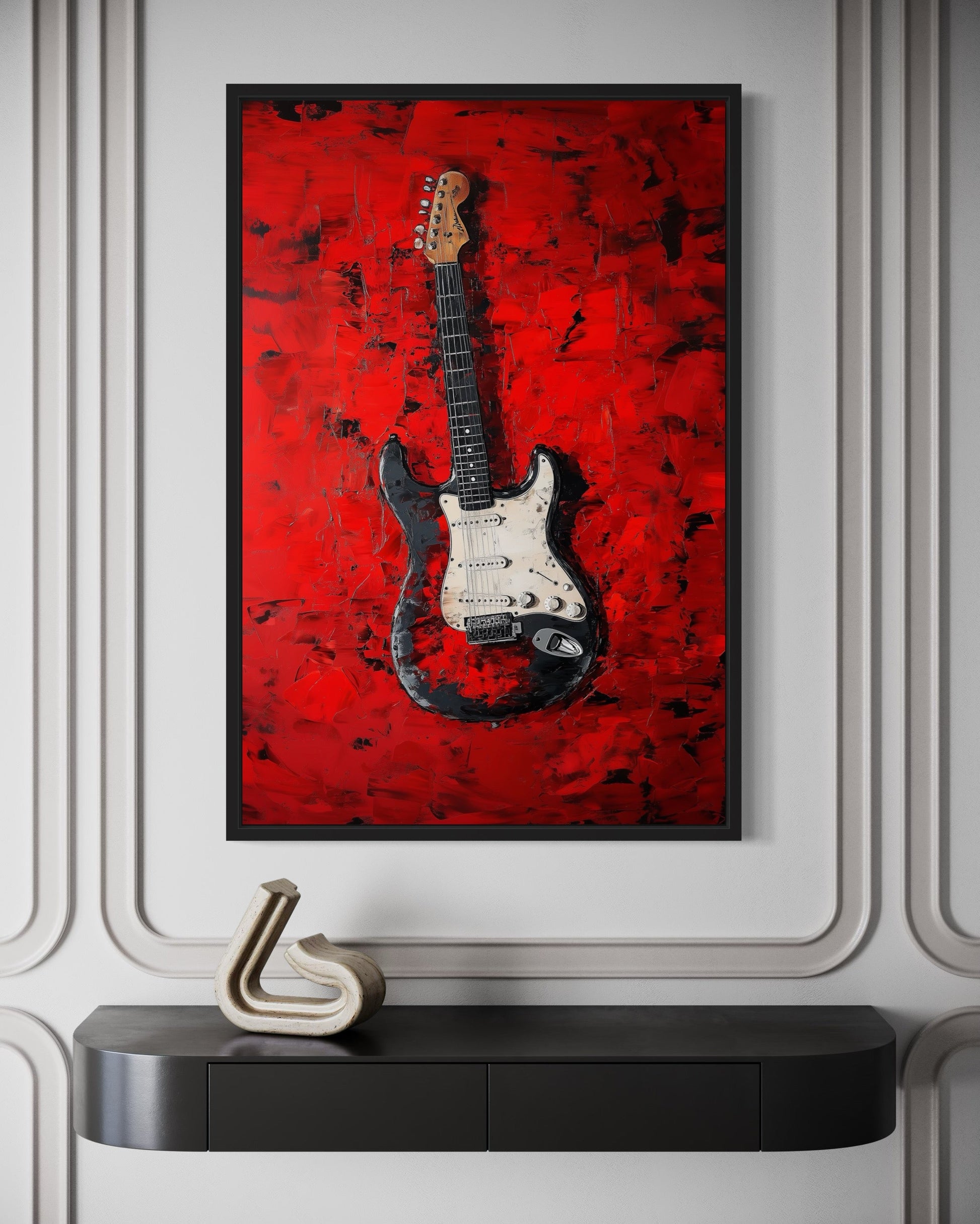 Red Electric Guitar Framed Canvas Wall Art