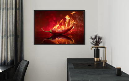 Red Flaming Chili Pepper Kitchen Wall Decor Canvas Wall Art