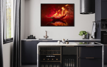 Red Flaming Chili Pepper Kitchen Wall Decor Canvas Wall Art