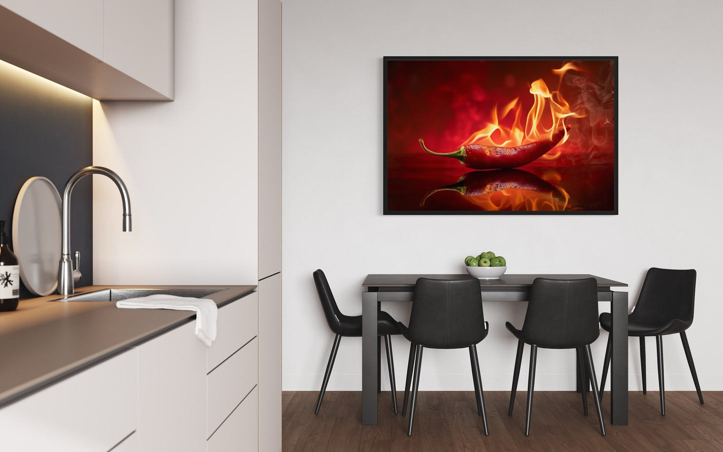 Red Flaming Chili Pepper Kitchen Wall Decor Canvas Wall Art