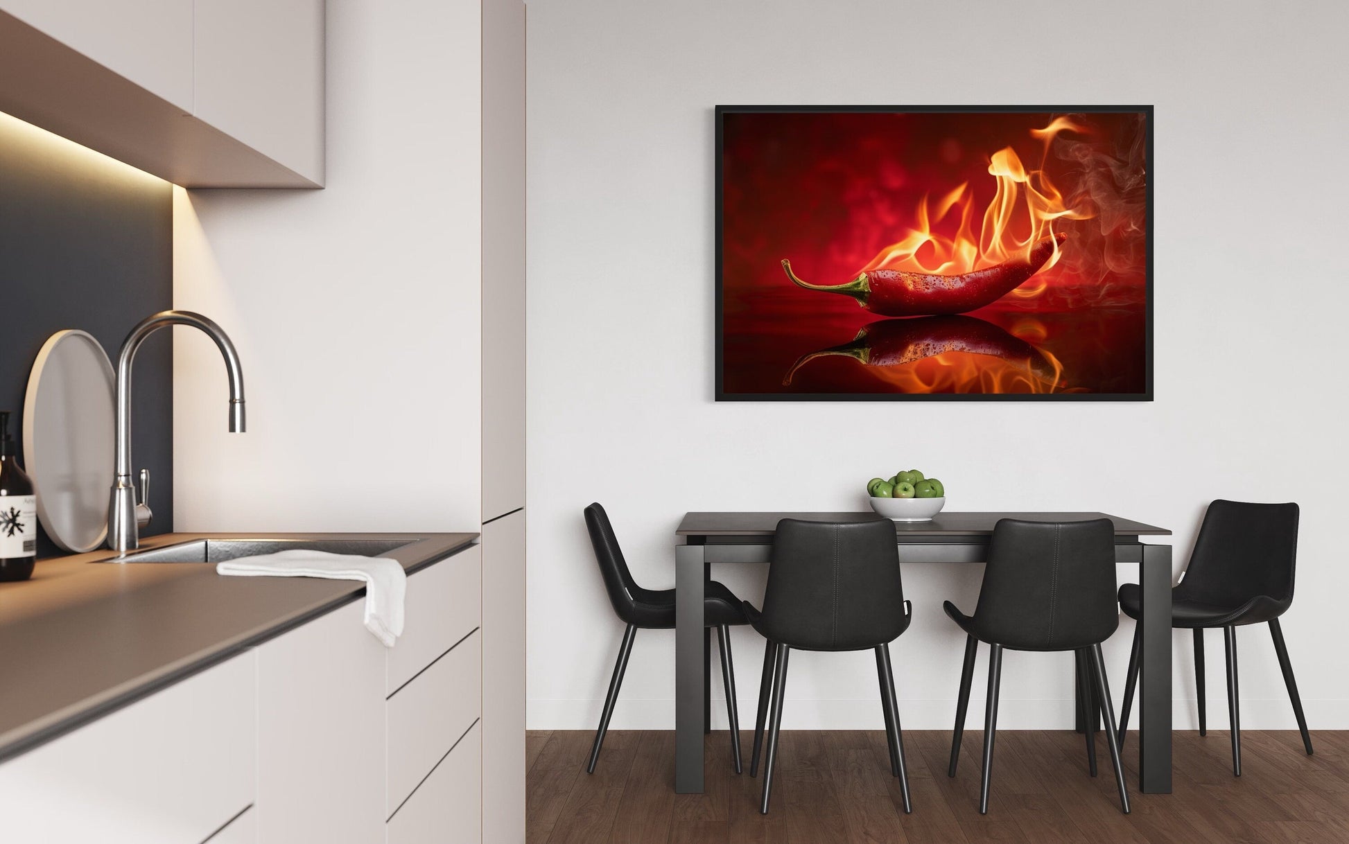 Red Flaming Chili Pepper Kitchen Wall Decor Canvas Wall Art