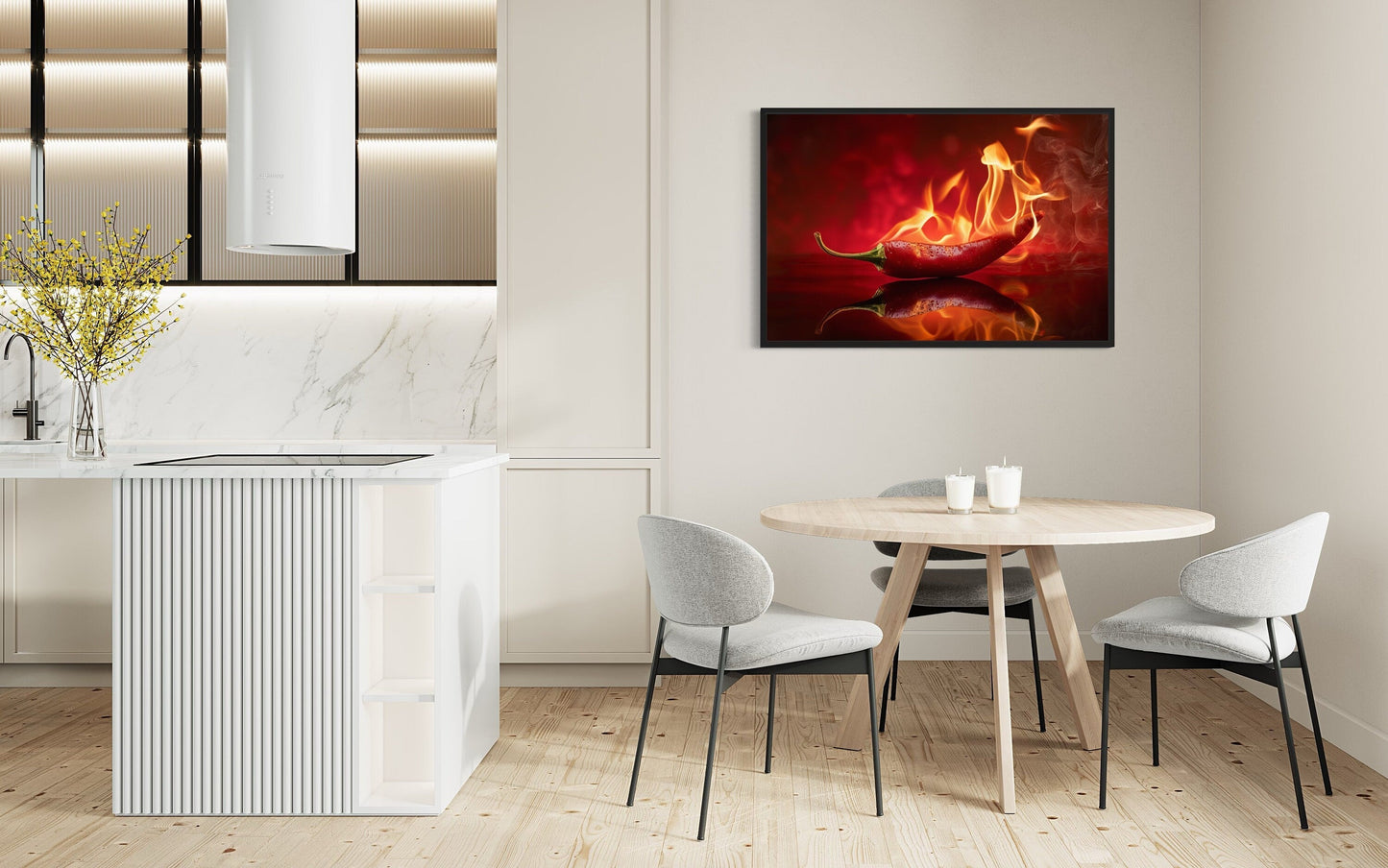 Red Flaming Chili Pepper Kitchen Wall Decor Canvas Wall Art