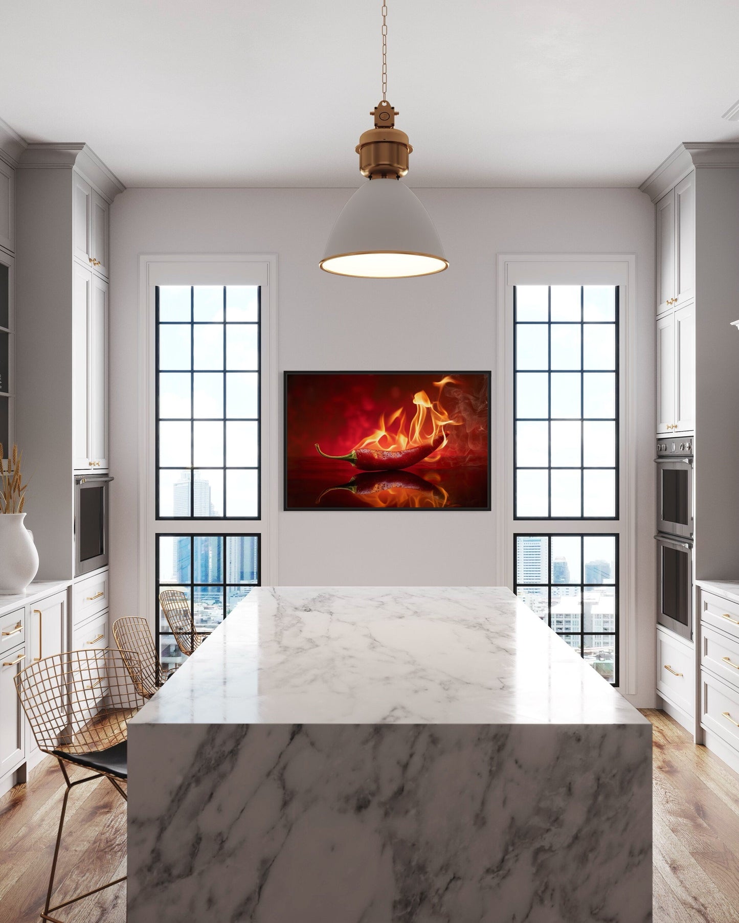 Red Flaming Chili Pepper Kitchen Wall Decor Canvas Wall Art