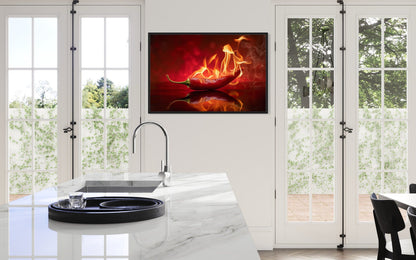 Red Flaming Chili Pepper Kitchen Wall Decor Canvas Wall Art