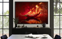 Red Flaming Chili Pepper Kitchen Wall Decor Canvas Wall Art