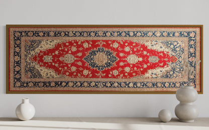 Red Gold Persian Rug Long Horizontal Canvas Wall Art