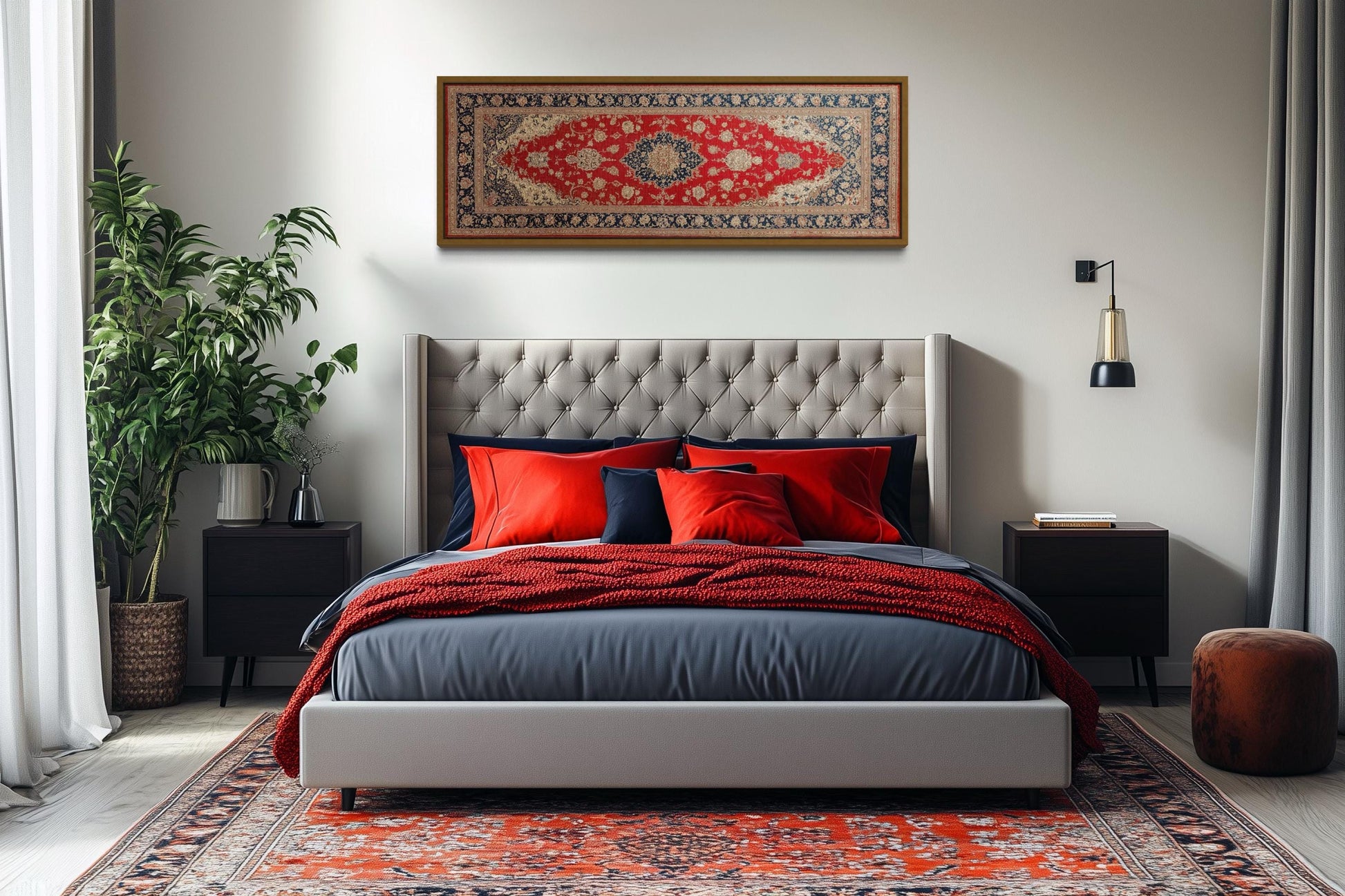 Red Gold Persian Rug Long Horizontal Canvas Wall Art