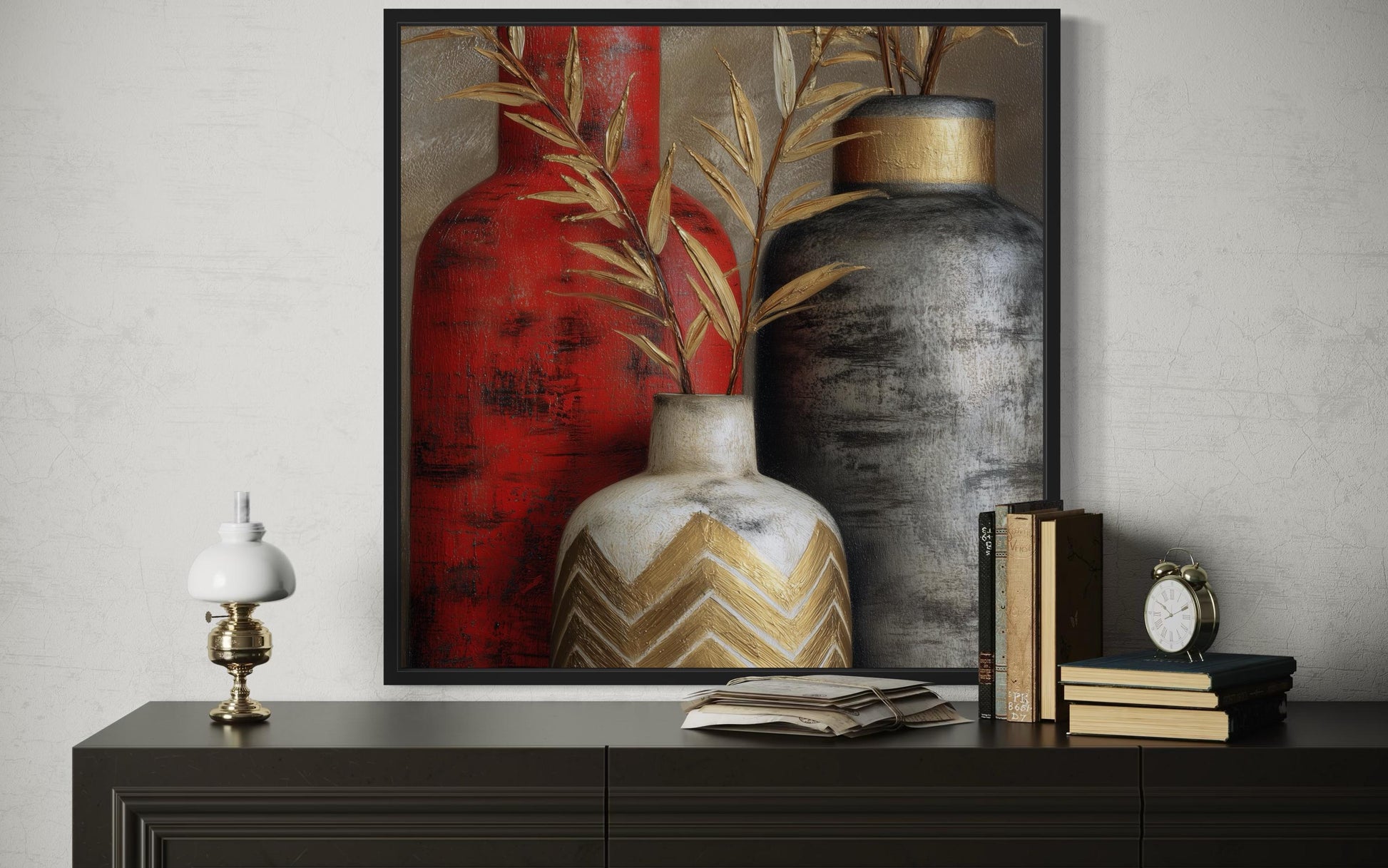 Red Gold Silver Vasea Elegant Modern Wall Art For Dining Room