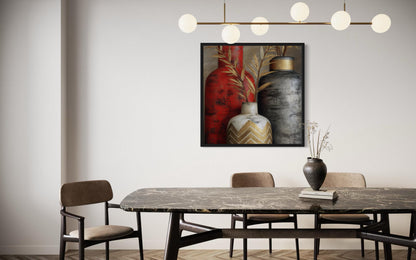 Red Gold Silver Vasea Elegant Modern Wall Art For Dining Room