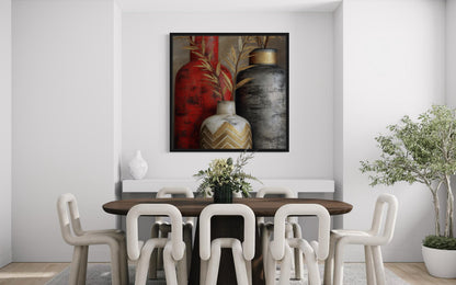 Red Gold Silver Vasea Elegant Modern Wall Art For Dining Room