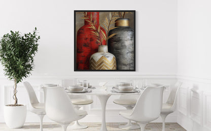 Red Gold Silver Vasea Elegant Modern Wall Art For Dining Room