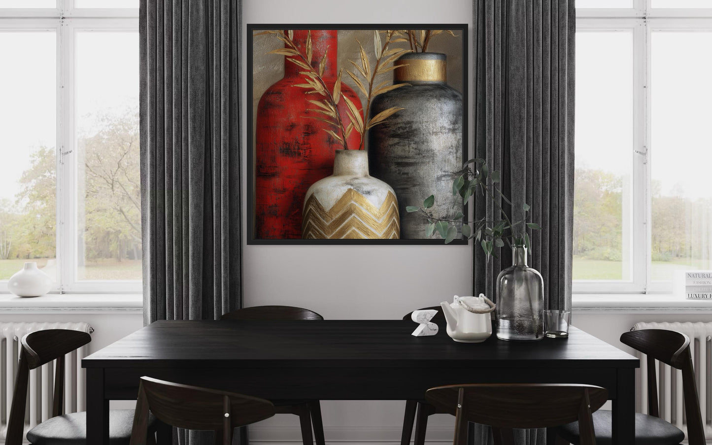 Red Gold Silver Vasea Elegant Modern Wall Art For Dining Room