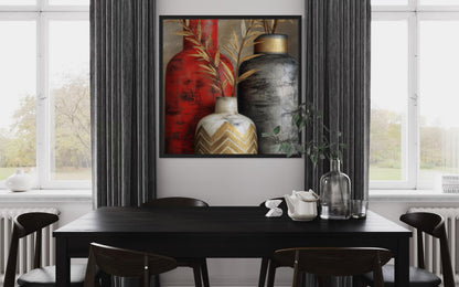 Red Gold Silver Vasea Elegant Modern Wall Art For Dining Room