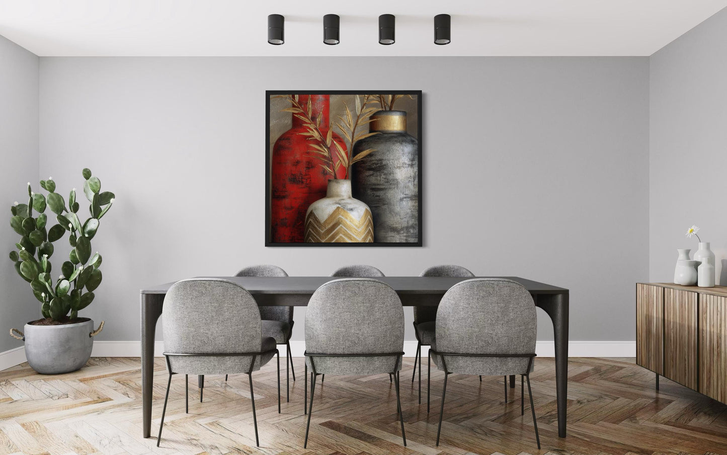 Red Gold Silver Vasea Elegant Modern Wall Art For Dining Room