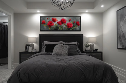Red Grey Horizontal Roses Framed Canvas Wall Art