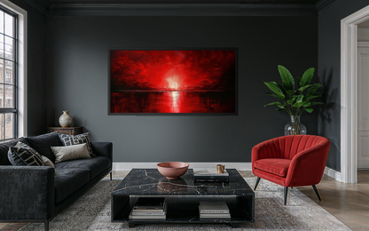 Red Ocean Sunset Framed Canvas Wall Art