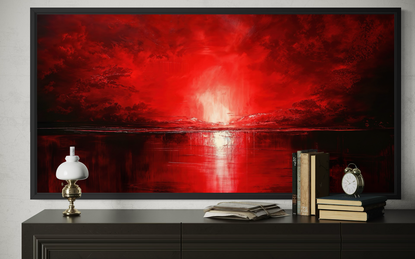 Red Ocean Sunset Framed Canvas Wall Art