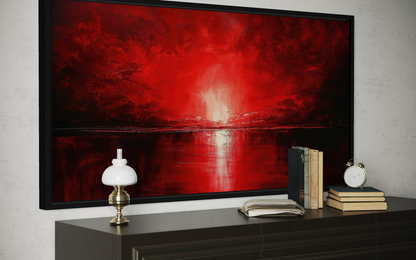 Red Ocean Sunset Framed Canvas Wall Art