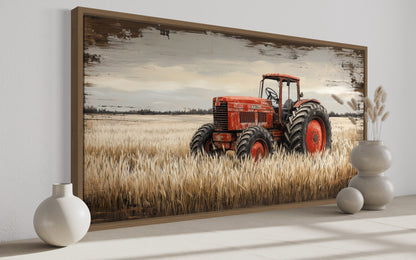 Red Tractor In The Wheat Field Rustic Farmhouse Wall Decor Canvas Wall Art