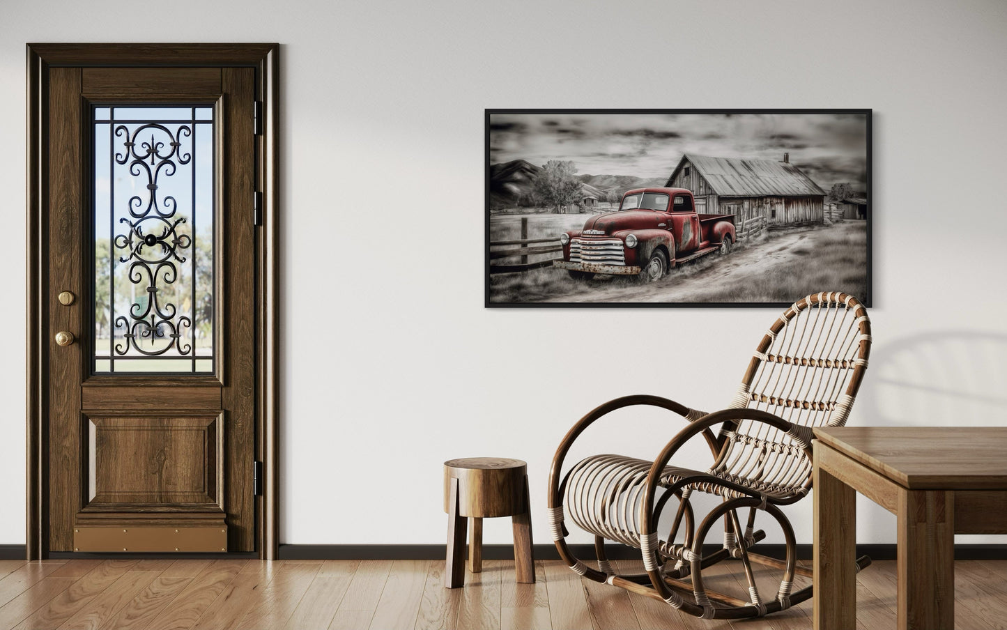 Red Truck And Barn Rustic Farmhouse Wall Decor Canvas Wall Art