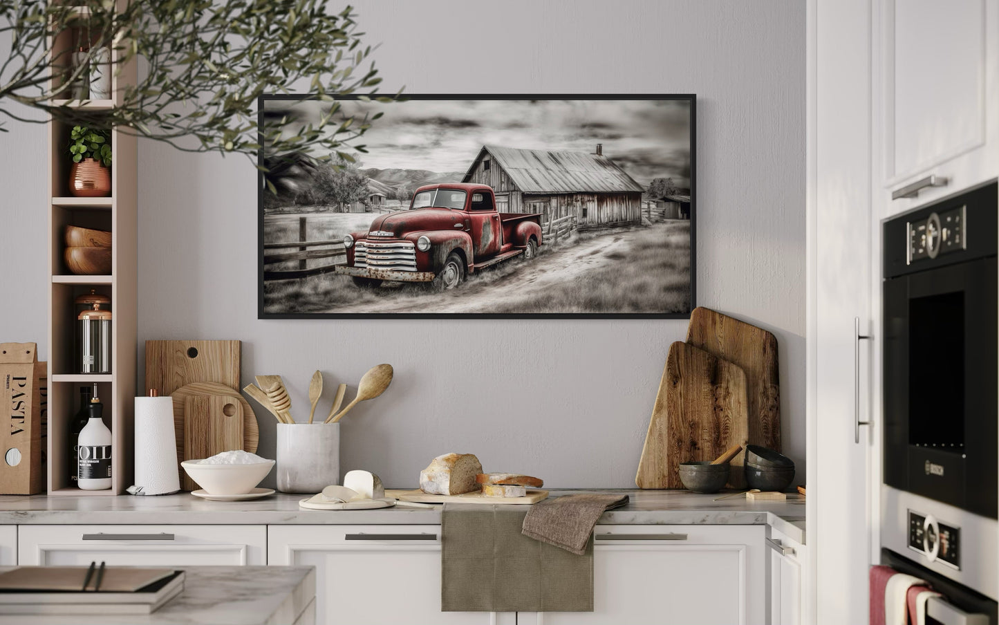 Red Truck And Barn Rustic Farmhouse Wall Decor Canvas Wall Art