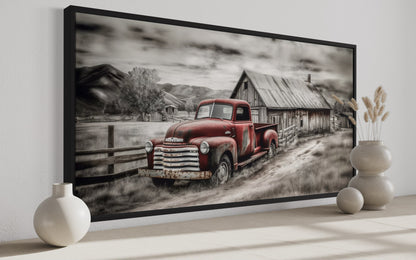 Red Truck And Barn Rustic Farmhouse Wall Decor Canvas Wall Art