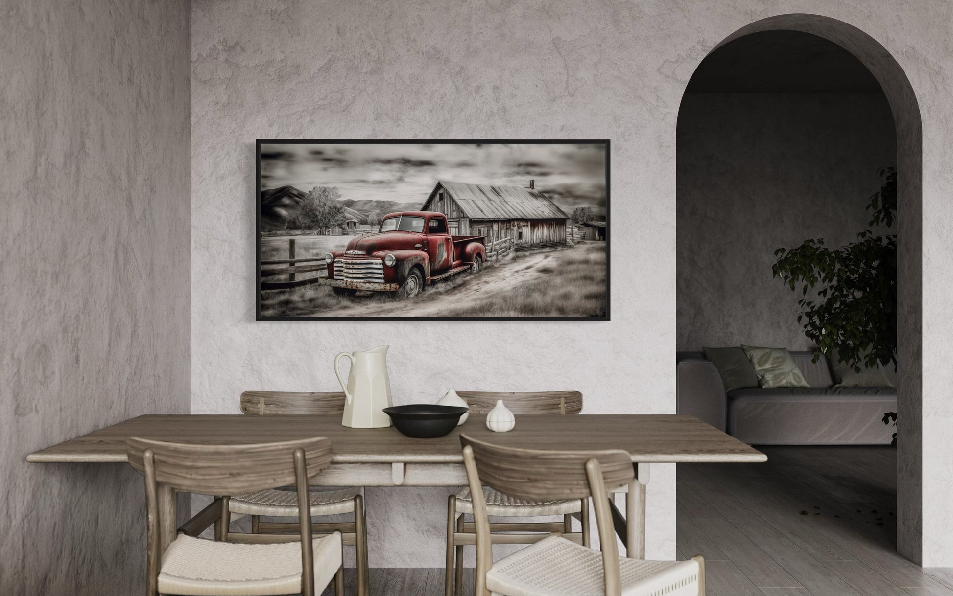 Red Truck And Barn Rustic Farmhouse Wall Decor Canvas Wall Art