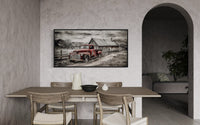 Red Truck And Barn Rustic Farmhouse Wall Decor Canvas Wall Art