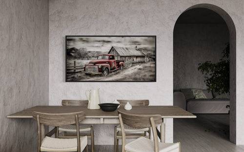 Red Truck And Barn Rustic Farmhouse Wall Decor Canvas Wall Art