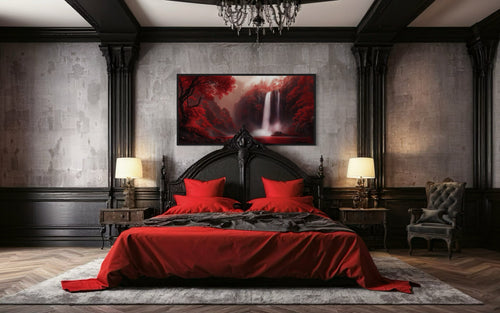Red Waterfall Framed Canvas Wall Art For Red Walls