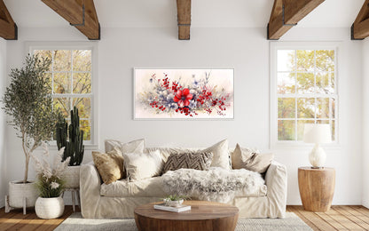 Red Wildflowers Wall Art – Framed Canvas Print | Rustic Floral Artwork for Living Room