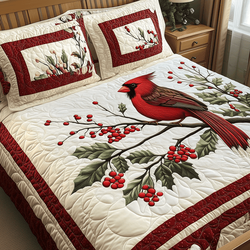 Red Cardinal Serenity 3-Piece Quilted Bedding Set - Single (59" x 70")