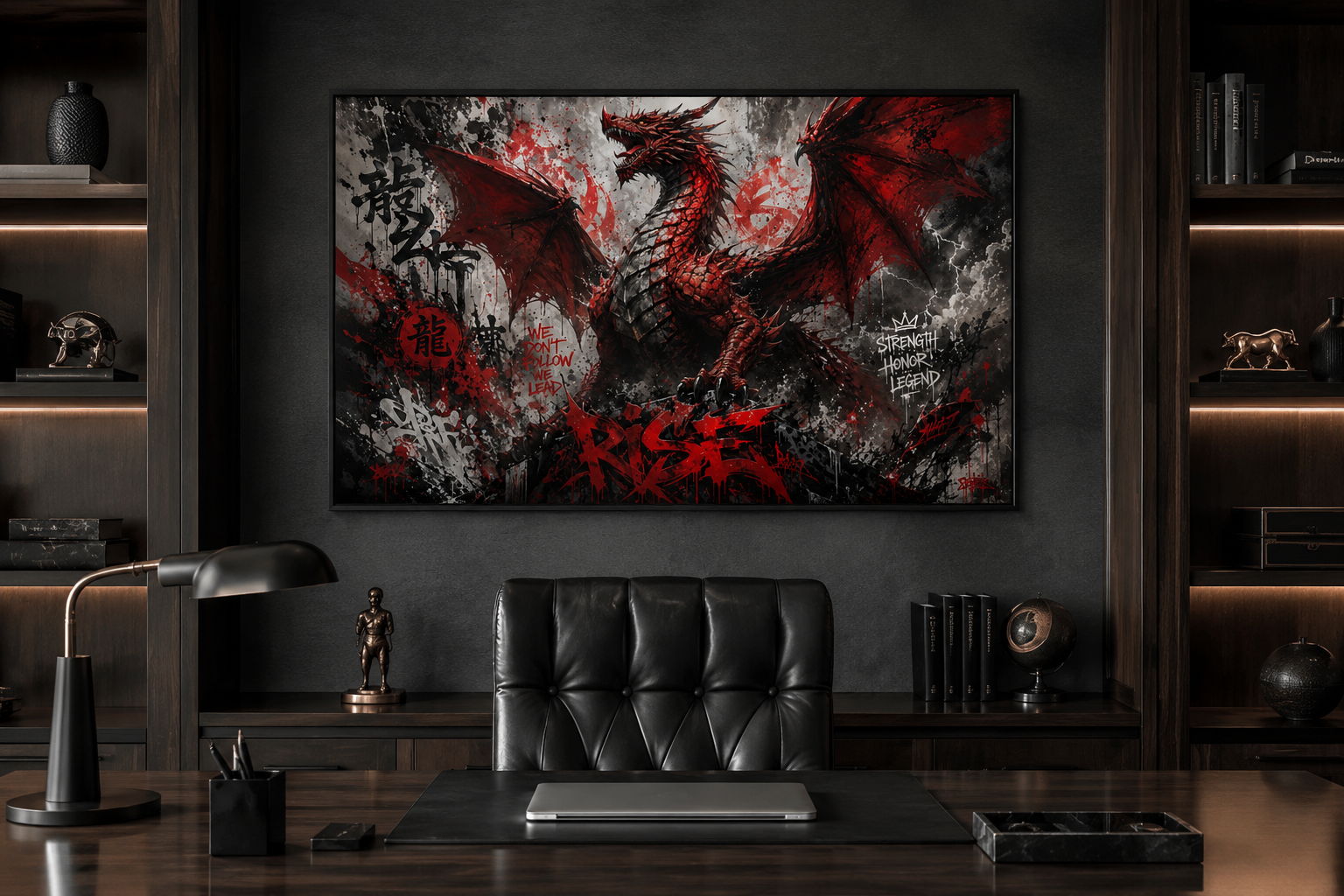 Red Dragon Graffiti Framed Canvas Wall Art For Man Cave Or Mens Office Decor