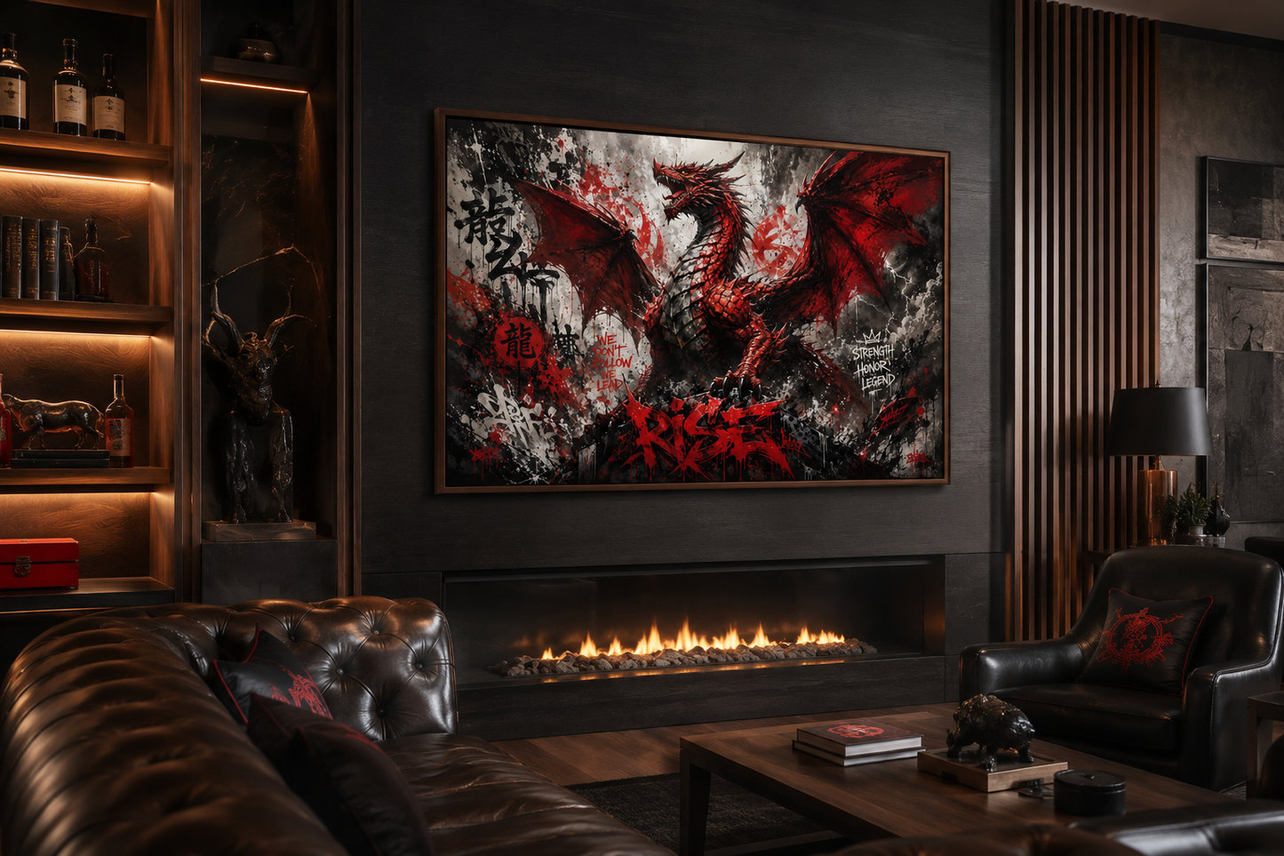 Red Dragon Graffiti Framed Canvas Wall Art For Man Cave Or Mens Office Decor