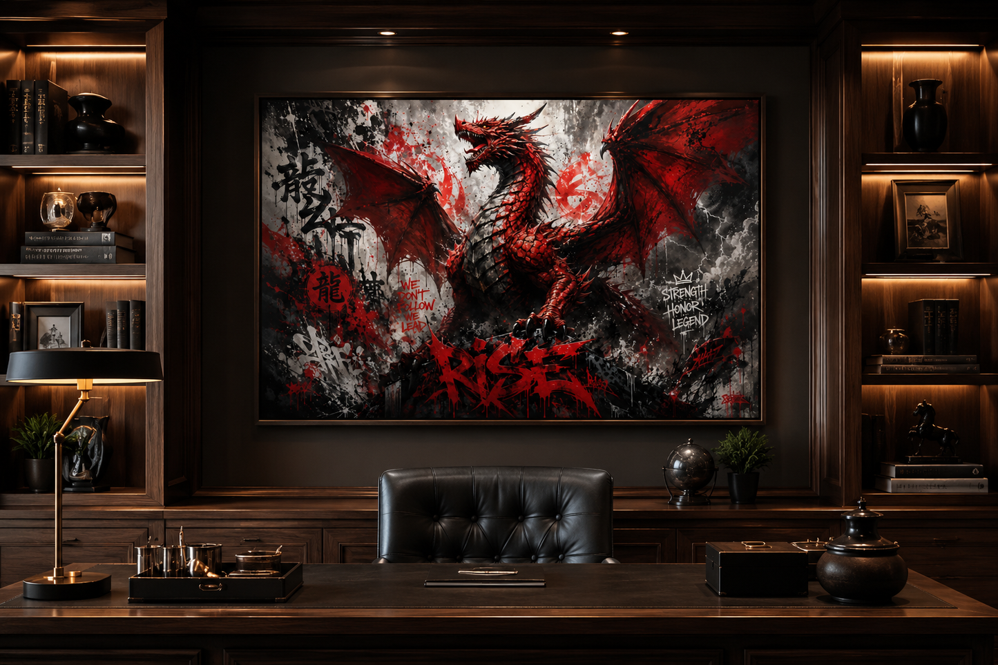 Red Dragon Graffiti Framed Canvas Wall Art For Man Cave Or Mens Office Decor