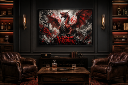Red Dragon Graffiti Framed Canvas Wall Art For Man Cave Or Mens Office Decor