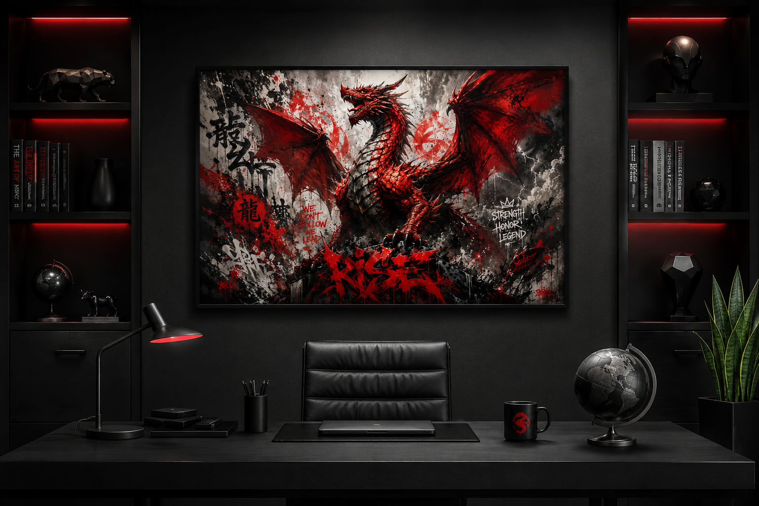 Red Dragon Graffiti Framed Canvas Wall Art For Man Cave Or Mens Office Decor