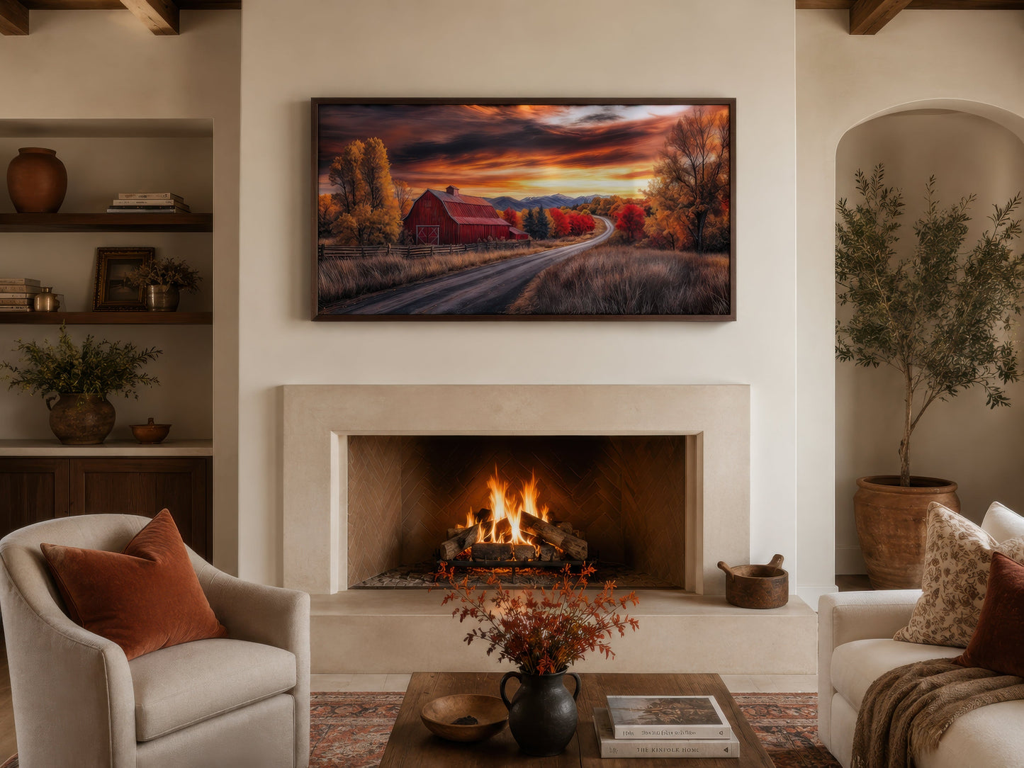 Red Barn Wall Art – Rustic Fall Canvas Art | Cozy Farmhouse Wall Decor Print