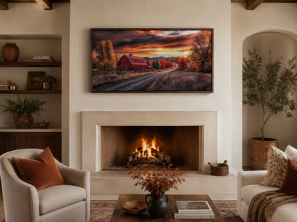 Red Barn Wall Art – Rustic Fall Canvas Art | Cozy Farmhouse Wall Decor Print