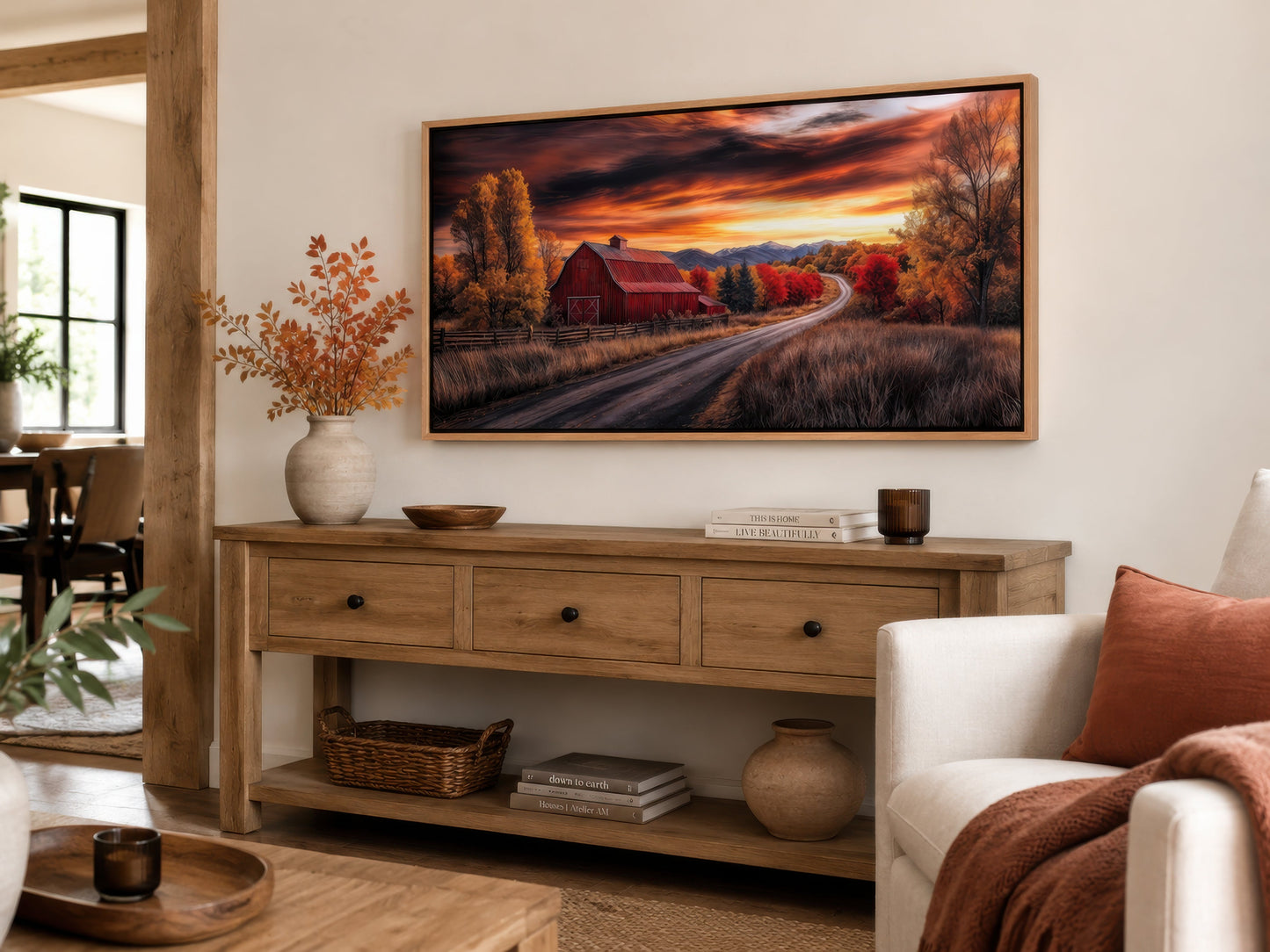 Red Barn Wall Art – Rustic Fall Canvas Art | Cozy Farmhouse Wall Decor Print