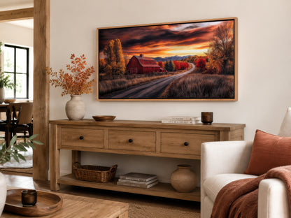 Red Barn Wall Art – Rustic Fall Canvas Art | Cozy Farmhouse Wall Decor Print