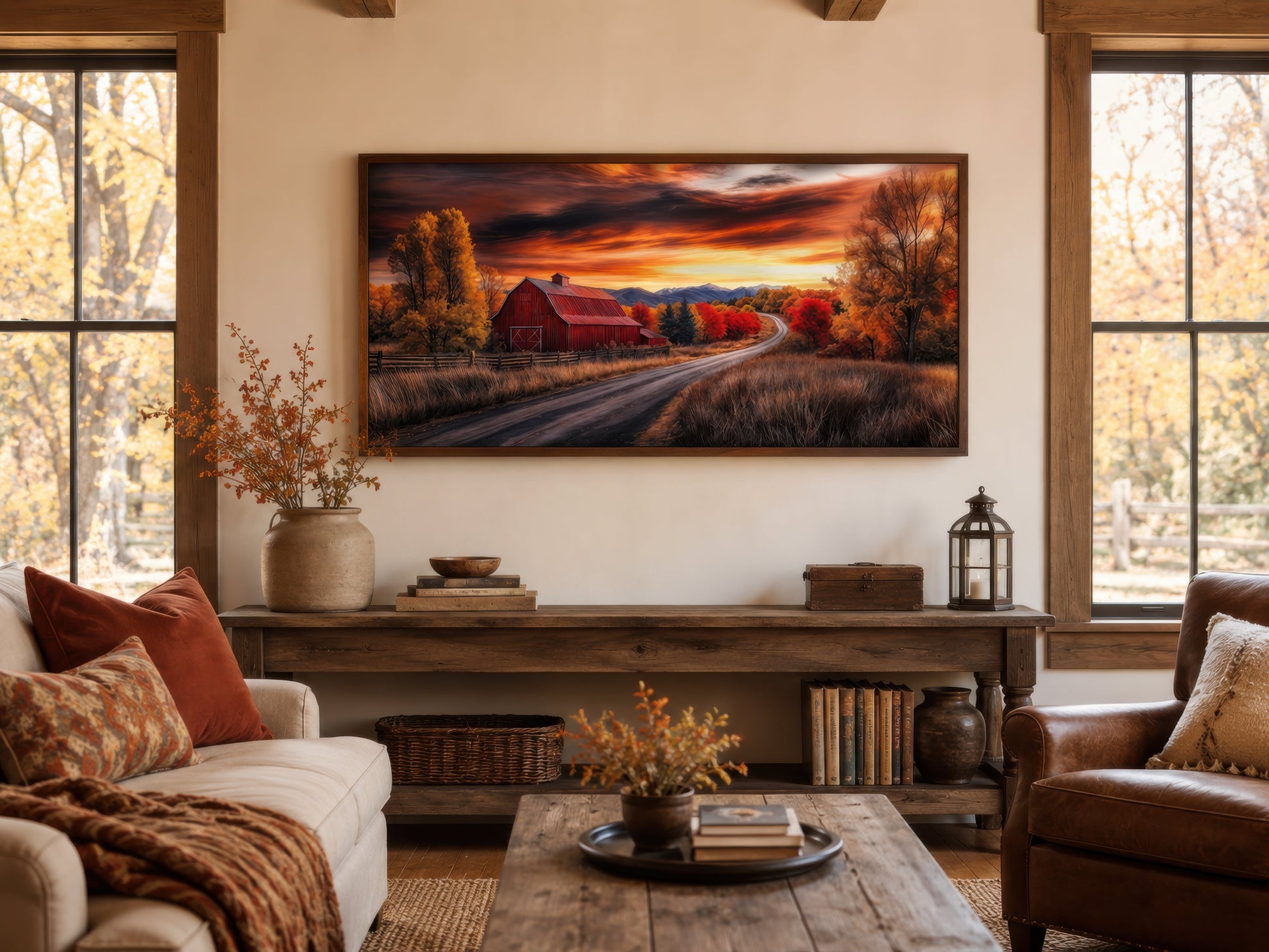 Red Barn Wall Art – Rustic Fall Canvas Art | Cozy Farmhouse Wall Decor Print