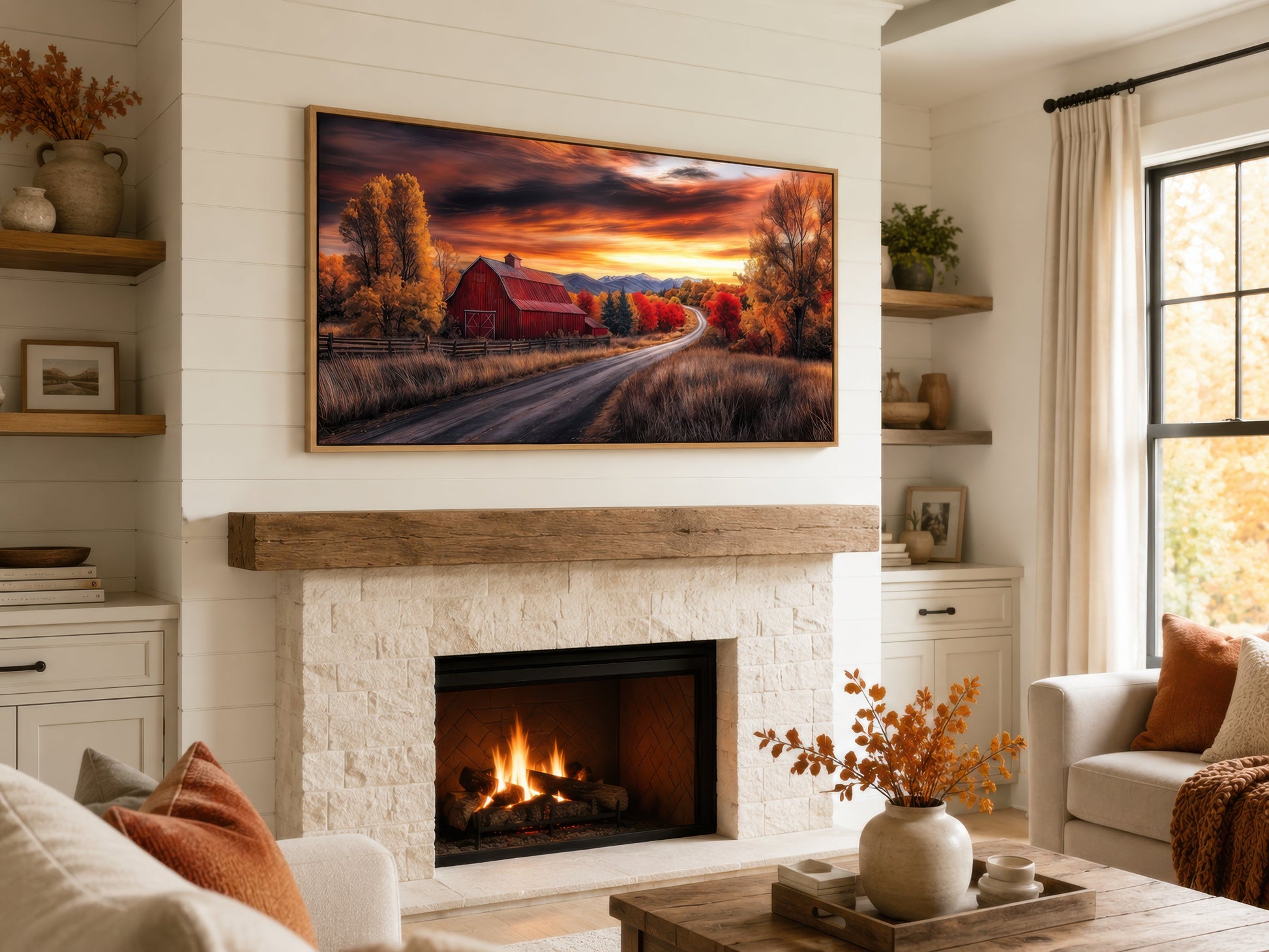 Red Barn Wall Art – Rustic Fall Canvas Art | Cozy Farmhouse Wall Decor Print