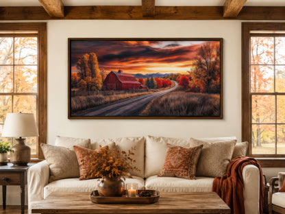 Red Barn Wall Art – Rustic Fall Canvas Art | Cozy Farmhouse Wall Decor Print