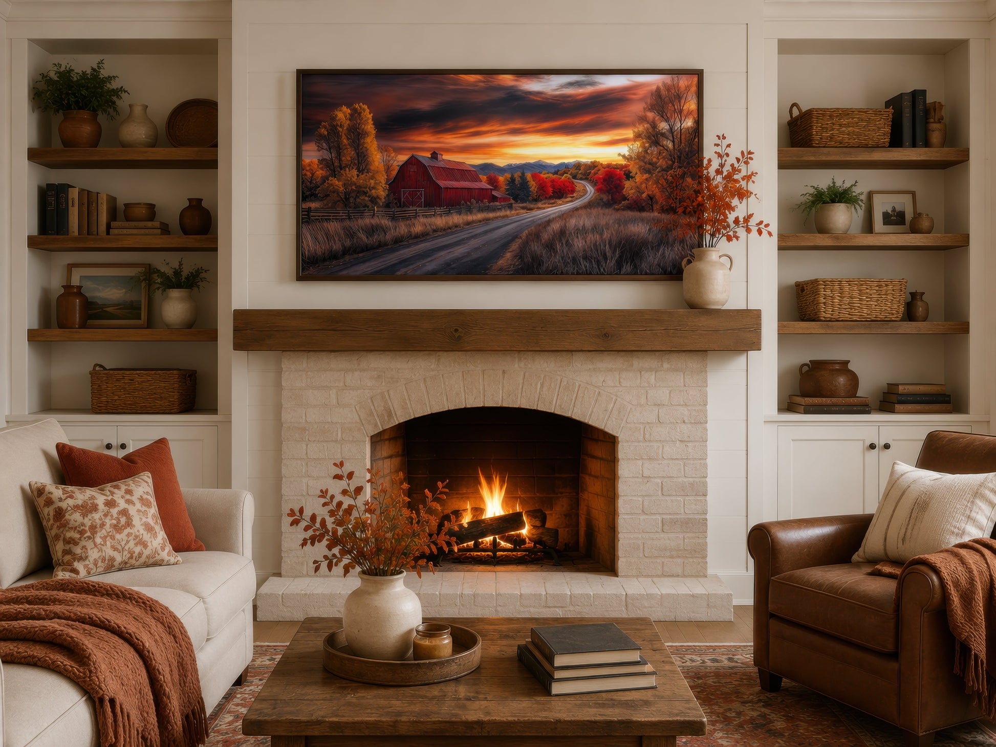 Red Barn Wall Art – Rustic Fall Canvas Art | Cozy Farmhouse Wall Decor Print