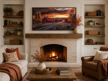 Red Barn Wall Art – Rustic Fall Canvas Art | Cozy Farmhouse Wall Decor Print