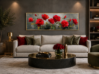 Red Grey Horizontal Roses Framed Canvas Wall Art