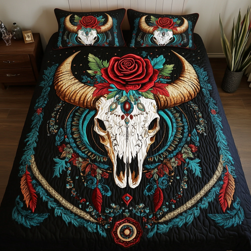Red Rose Spirit 3-Piece Quilted Bedding Set - Single (59" x 70")
