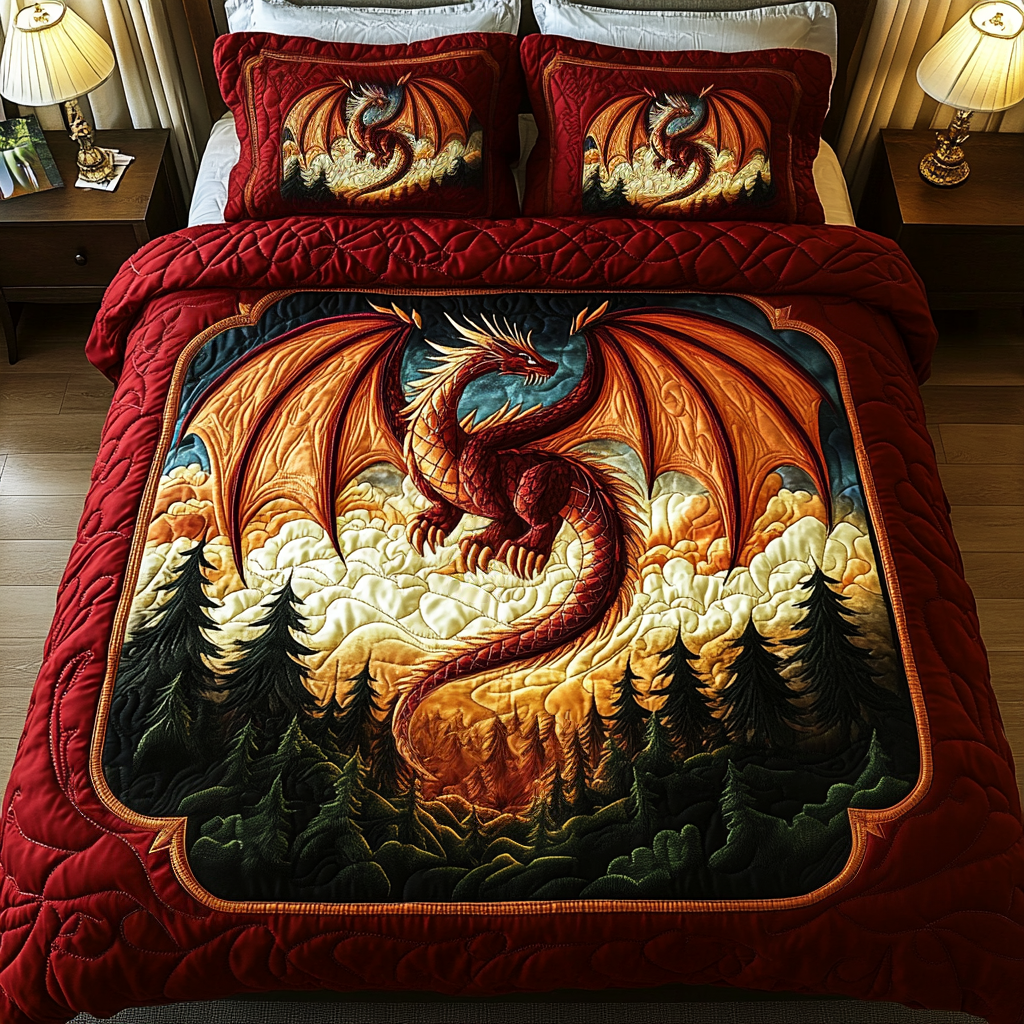 Red Sentinel 3-Piece Quilted Bedding Set - Single (59" x 70")