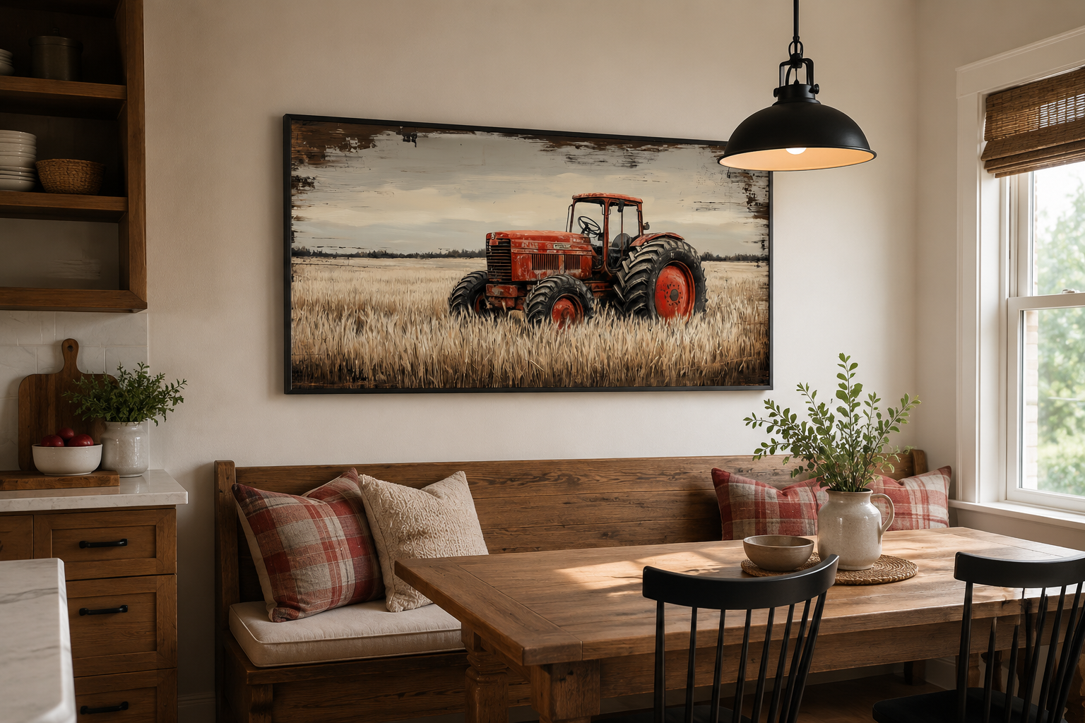 Red Tractor In The Wheat Field Rustic Farmhouse Wall Decor Canvas Wall Art